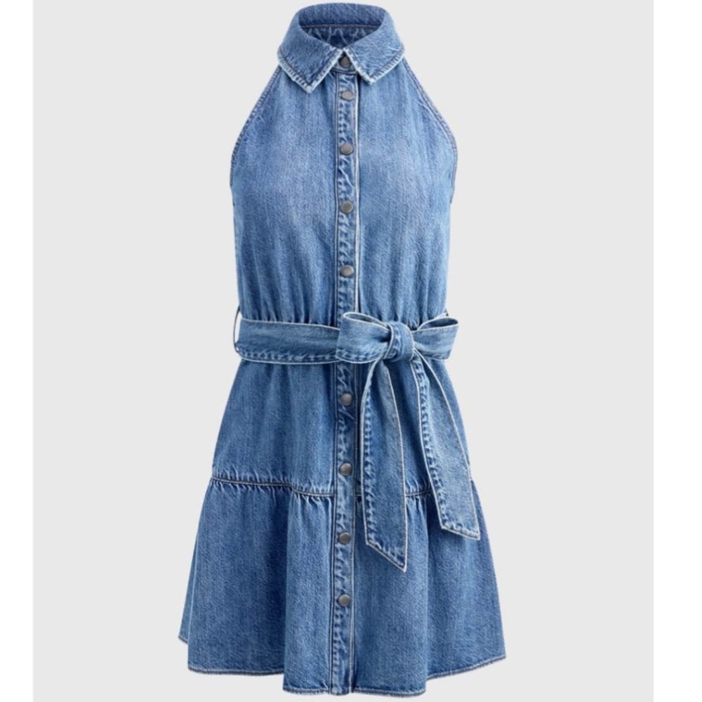 Alice + Olivia Light Blue Denim Halter Mini Dress - Picture 1 of 6
